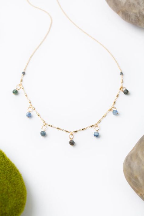 Ripple 24-26" with Kyanite, Gold Simple Necklace - Anne Vaughan Designs Gold Simple Necklace, Handmade Necklace Designs, Kyanite Necklace, Gold Necklace Simple, Artisan Necklace, Designer Handmade Jewellery, Jewelry Lookbook, Blue Kyanite, Handmade Jewelry Diy