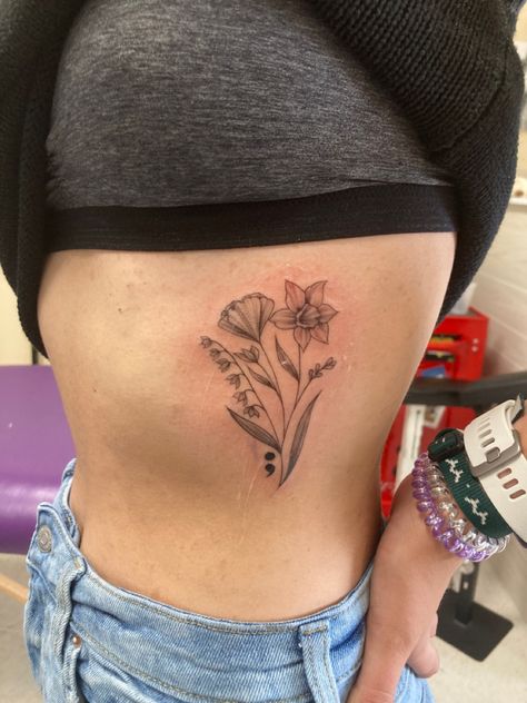 Semi-colon Flower Tattoo Design, Semi-colon Tattoo Floral, Flower Semi Colon Tattoos For Women, Floral Semi-colon Tattoo Ideas, Flower Semi Colon Tattoos, Sunflower Semi Colon Tattoo, Semi Colon Tattoo Flower, Tattoo Flower Simple, Flower And Semicolon Tattoo