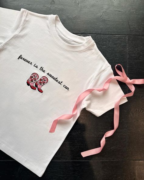 bestselling taylor swift baby tees this week🫶🏼 #taylorswift #swiftie #erastouroutfits Taylor Swift Baby Tee, Diy Taylor Swift Shirt, Forever Is The Sweetest Con, Embroidery Studio, Cowboy Like Me, Shirts Diy, Taylor Swift Shirts, Baby Tees, Small Baby