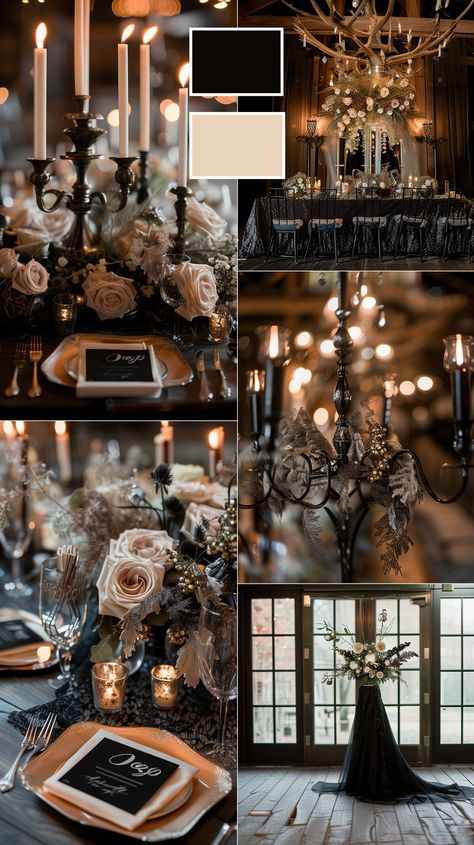 Embrace the allure of Gothic Romance this fall with opulent dark florals, velvet accents, and flickering candlelight. Infuse your celebration with Victorian elegance and moody hues of deep burgundy, black, and gold. Perfect for those who seek a wedding steeped in mystery and timeless romance. Fall Wedding Themes, Victorian Wedding Themes, Unique Fall Wedding, Dark Romantic Wedding, Autumn Wedding Inspiration, Gothic Wedding Theme, Dark Wedding Theme, Wedding Theme Ideas, Fall Wedding Color Palette