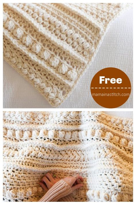 Chunky Sampler Blanket Free Crochet Pattern Aran Wool Crochet Patterns Free, Sampler Crochet Blanket, Crochet Blanket Pattetns, Bulky 5 Yarn Crochet Patterns, Cozy Crochet Blanket, Crochet King Size Blanket, Textured Crochet Blanket Pattern, Crocheted Afghans Free Patterns, Farmhouse Crochet Blanket Pattern