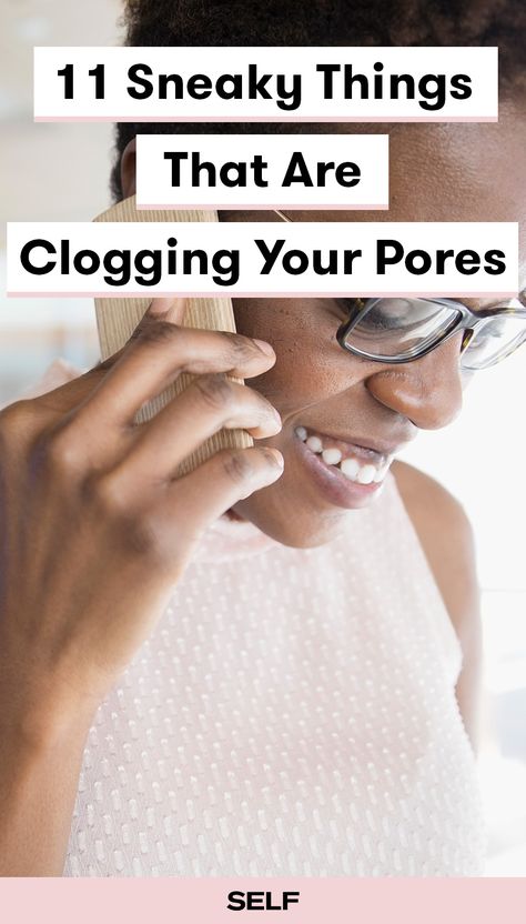 Getting rid of clogged pores on your nose, chin, and cheeks, starts by knowing what products and items are causing the problem. Here, we break down the 11 worst offenders of clogged pores, including your phone, your pillowcase, your hands, and more. Nose Skin Care, Clogged Pores On Nose, Pores On Nose, Clear Skin Naturally, Nose Pores, Get Rid Of Wrinkles, Moisturizer With Spf, Skin Care Brands, Clogged Pores