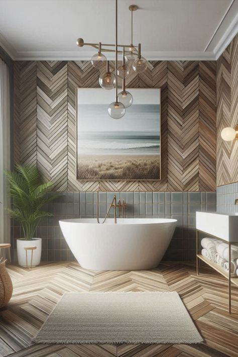 Enjoy the warmth of wood with the practicality of ceramic in this herringbone pattern. Best of both worlds for your bathroom floor. #WoodLookTiles #HerringbonePattern Herringbone Tiles, Herringbone Tile Bathroom Tilebar, Herringbone Tile Shower Wall, Herringbone Tile Floor Bathroom Tilebar, Herringbone Tile Floor, Wood Look Tile Floor Bathroom Herringbone Pattern, Turquoise Herringbone Tile Bathroom, Black Herringbone Tile Shower Floor, Restroom Tile