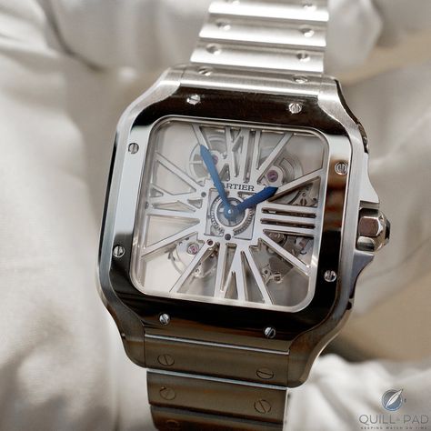 Cartier Skeleton Iced Out, Cartier Santos Skeleton, Cartier Skeleton Watch, Watch On Wrist, Cartier Skeleton, Suit Man, Fancy Watches, Cartier Santos, Vintage Watches For Men