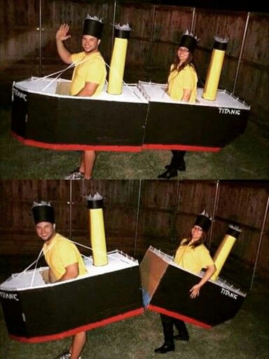 Cringy Couple Halloween Costumes, Halloween Duo Funny, Titanic Halloween Costume Couple, Funny Duet Halloween Costumes, Unusual Costumes Ideas, Titanic Couple Costume, Funniest Halloween Costumes Couple, Halloween Costumes Funny Duo, Male Duo Halloween Costumes