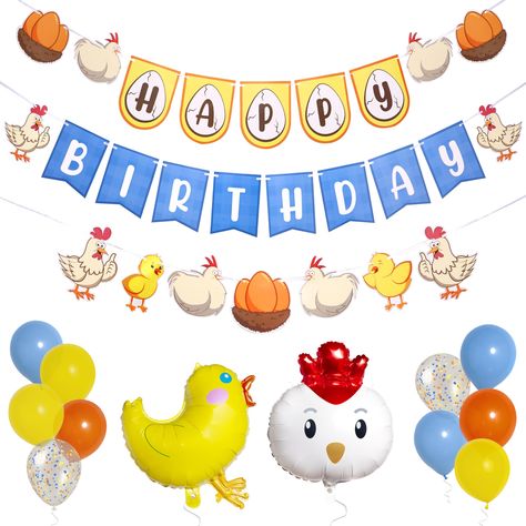 PRICES MAY VARY. 🐔 THROW AN EGG-CITING BIRTHDAY: Our unique designed Chicken Birthday Banner kit is the ultimate party-starter! Pre-strung for ease, it's a barnyard of fun in one pack—no extra shopping needed! 🐥ALL-IN-ONE KIT: Hatch the perfect Chicken Party Decorations with our exclusive Chicken Birthday Banner (PRE-STRUNG), 8x 12" Colorful Balloons, 2x 12" Confetti Balloons, 1x 21" Chicken Foil Balloon, 1x 21" Chick Foil Balloon and a 5m (16 feet) curling ribbon to tie everything! 🐔 EFFORTL Chicken Themed Birthday Party, Chicken Decorations, Bday Banner, Chicken Birthday, Chicken Party, Party Chicken, Egg Party, Baby Chicken, Chicken Little