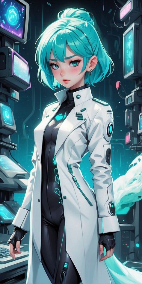 Futuristic Lab Coat, Lab Coat Character Design, Futuristic Scientist, Anime Scientist, Scientist Lab Coat, Scientist Character Design, Futuristic Lab, Cyberpunk Outfit, Coat Tails