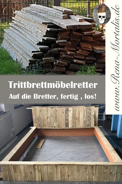 Wenn man den Dielenboden nicht mehr renovieren kann, warum dann nicht etwas damit verkleiden. Zum Beispiel ein Bett vom Möbel Discounter. Ikea Malm, Man Den, Ikea Hack, Diy And Crafts, Collage, Wood, Pins, Quick Saves