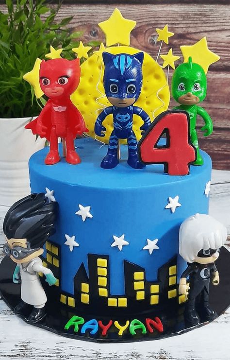 Pj Mask Birthday Cake, Pjmasks Cake, Pj Mask Cake Ideas, Pj Masks Birthday Balloons, Pjs Masks Birthday Cake, Pj Mask Birthday Party, Pj Masks Birthday Party Ideas, Pj Masks Happy Birthday, Pj Mask Center Pieces