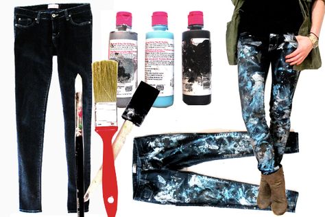 DIY Fashion: The Splatter-Paint Trend Edgy Boots, Diy Recycled Projects, Paint Splatter Jeans, Paint Trends, Diy Shorts, Art Supply Stores, Jeans Boots, Painted Jeans, Jeans Diy