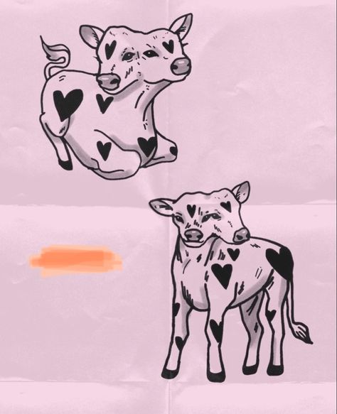 Heart Cow Tattoo, Double Headed Cow Tattoo, Two Headed Calf Drawing, Two Headed Calf Tattoo, Tattoos Patchwork, Scooby Doo Tattoo, Cow Tattoo, Cow Illustration, Barn Pictures