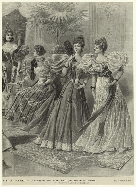 Women In Evening Gowns, France, 1890s. Edwardian Evening Gown, 1890 Fashion, 1890s Fashion, Victorian Goth, 19th Century Fashion, Fashion Magazines, Historical Costume, Historical Dresses, New York Public Library