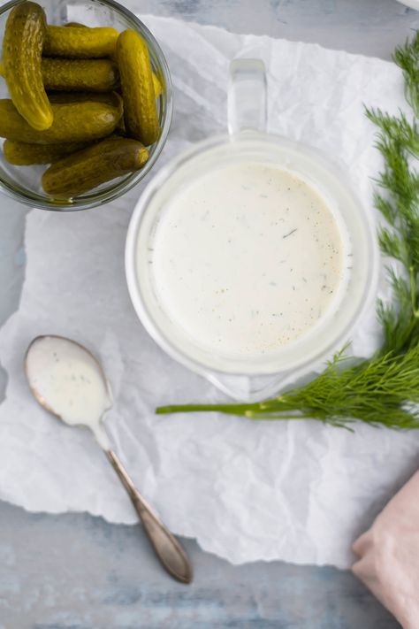 Dill Pickle Ranch is the dressing you didn't know you needed. Packed full of chopped dill pickles and pickle juice, this dressing will be delicious on all your summer salads. Dill Ranch Dressing, Dill Pickle Ranch, Pickle Juice Recipe, Homemade Buttermilk Ranch Dressing, Pickle Ranch, Homemade Buttermilk Ranch, Pickle Dressing, Buttermilk Ranch Dressing, Dill Dressing