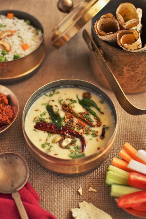 GUJRATI KADHI  A bowl of piping hot Kadhi, Pulav, Papad & Pickle can turn around even the rainiest day 🙂 Find refuge from the cold weather with this super easy comfort-food recipe.. Recipe on the blog: https://livesmileeat.com/gujarati-kadhi/ Gujrati Foods, Gujrati Recipe, Gujarati Kadhi, Gujarati Food, Food Stories, Easy Comfort Food, Gujarati Recipes, Food Recipe, A Bowl