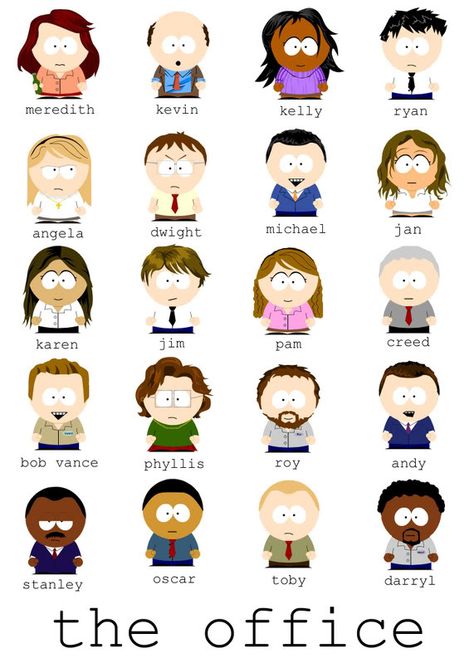 The Office - South Park style! South Park Style, Office Cartoon, The Office Characters, Office Jokes, The Office Show, Office Tv Show, Office Tv, Office Memes, Office Wallpaper