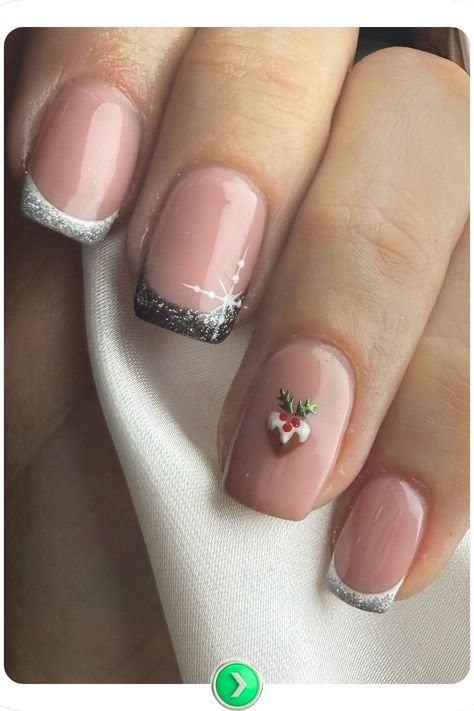 French tips with holly leaf details. A minimalist yet festive nail design that balances seasonal charm with understated elegance for classy December nail styles. December Nail Ideas, December Style, Festive Nail Designs, Chic Nail Designs, December Nails, Nail Styles, French Tips, Festival Nails, Holly Leaf