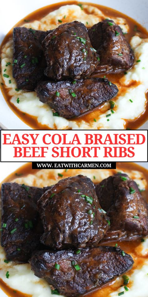 Savor the rich flavors of Delicious Cola Braised Short Ribs (inspired by The Bear)! This dish combines coca cola ribs with tender boneless beef short ribs, making it a standout among rib recipes. Perfect for fans of beef dishes, this braised short ribs recipe is both comforting and flavorful. Ideal for your short ribs slow cooker collection, it's one of the best beef recipes easy to prepare. Add this to your list of must-try steak recipes for a unique twist on classic flavors. The Bear Recipes, Cola Braised Short Ribs, Boneless Beef Ribs Recipe, Cola Ribs, Coca Cola Ribs, Short Rib Recipes Oven, Boneless Beef Ribs, Air Fryer Steak Bites, Kitchen List