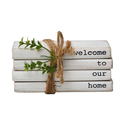 Laurel Foundry Modern Farmhouse Devizes Wampler Welcome to Our Home Decorative Wooden Books & Reviews | Wayfair Wood Stacked Books, Welcome To Our Home, Wood Book, Wooden Books, Whitewash Wood, Decor Pillows, Distressed Painting, Modern Farmhouse Decor, Laurel Foundry Modern Farmhouse