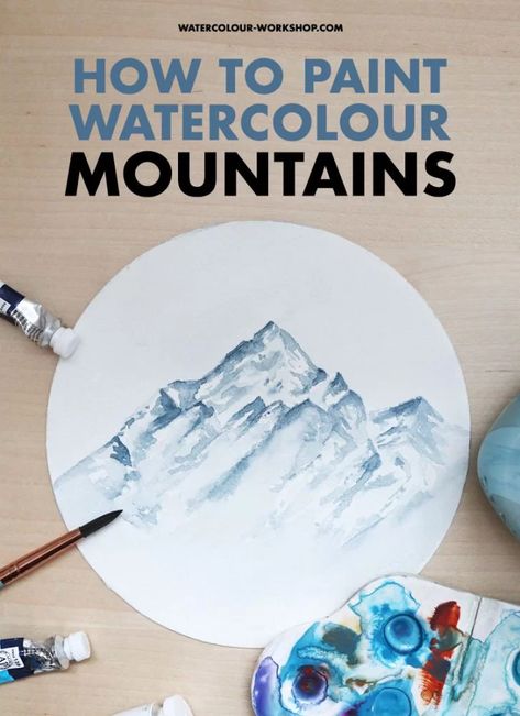 Painting Mountains Tutorial, Watercolour Mountains Landscapes, Easy Mountain Watercolor, Mountains Tutorial, Mountain Painting Tutorial, Alaska Watercolor, Watercolor Mountains Tutorial, Watercolour Mountains, Mountain Doodles