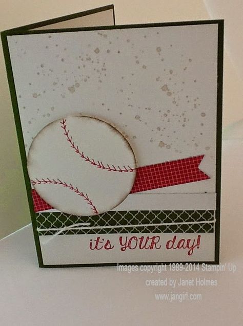 Jan Girl: Stampin' Up Fabulous Four Softball Birthday card Softball Birthday, Masculine Birthday Cards, Ginger Snap, Birthday Cards For Boys, Boy Cards, Cricut Cards, Birthday Cards For Men, Kids Birthday Cards, Baseball Card