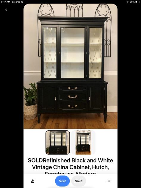 Refinished China Cabinet, China Cabinet For Sale, Black China Cabinet, Vintage China Cabinet, China Cabinet Hutch, China Cabinet Redo, Black Display Cabinet, Display Cabinet Modern, China Cabinet Makeover