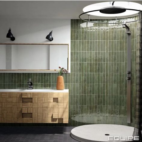 TRIBECA SAGE GREEN Subway (Spanish) - Luscombe Tiles Green Tile Bathroom, Tiles Direct, Zellige Tile, Green Tile, Green Bathroom, Bathroom Renos, Metroid, New Wall, Shower Wall