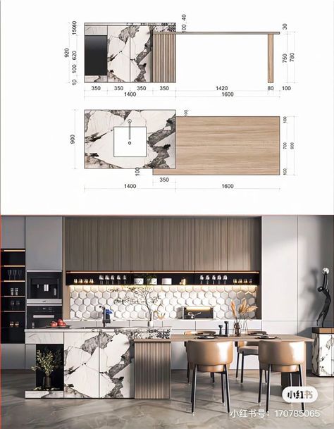 Cool Islands Kitchen, Kitchen Design Presentation, Kitchen Design Black Countertops, Black Countertops Kitchen, Black Kitchen Design, Interior Design Portfolio Layout, Kitchen Design Black, Best Kitchen Design, Desain Pantry