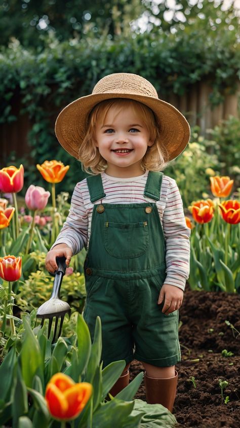 Kids Picture Ideas, Outdoor Kids Photoshoot, Garden Nursery Photoshoot, Kids Spring Photoshoot, Farm Photoshoot Ideas Kids, Toddler Farm Photo Shoot, Kids Winter Outfits, Mini Photo Sessions, Spring Photoshoot