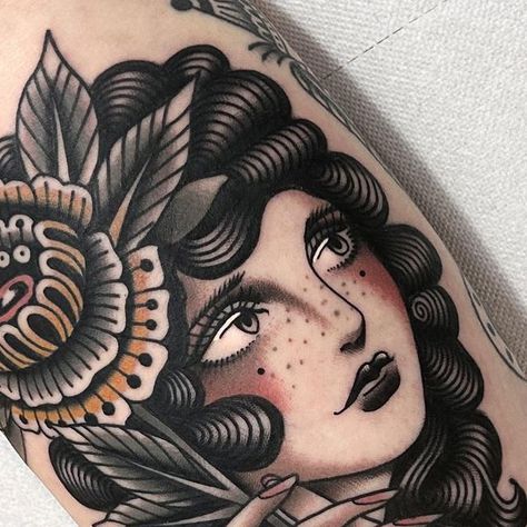 Cedric Weber on Instagram: "FLOWER LADY" Lady Face Tattoo, Lady Head Tattoo, Lady Tattoo, Flower Lady, Face Flower, Lady Face, Head Tattoo, Witch Tattoo, Traditional Tattoos