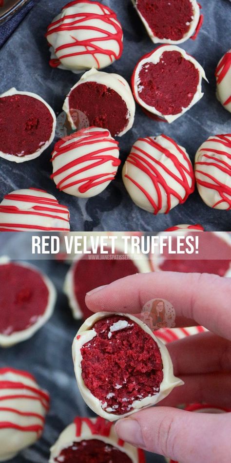 Red Velvet Cake Truffles! - Jane's Patisserie Red Velvet Truffles Recipe, Jane Patisserie, Red Velvet And Cream Cheese, Chocolate Bark Recipes, Red Velvet Truffles, Truffle Chocolate, Truffle Recipes, Bark Recipes, Truffles Chocolate