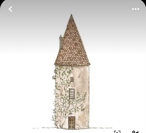 Now Drawing, Turret House, Watercolor House Painting, Castle Painting, House Sketch, House Illustration, Cottage Art, House Drawing, Cute House