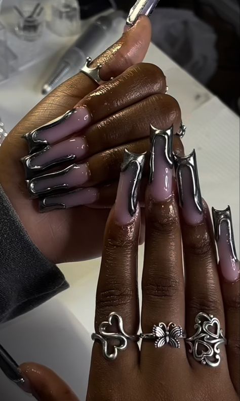 Curl Nails, Simple Long Acrylic Nails, Acrylic Nails Long, Accent Nail Designs, Cross Nails, Iphone Music, Girly Acrylic, Drip Nails, Stylish Nails Designs