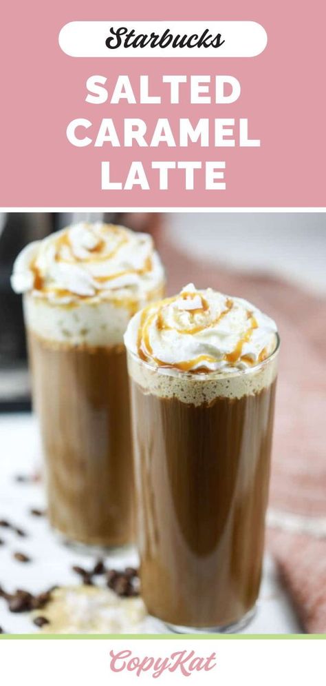 Starbucks Salted Caramel Latte is a creamy coffee drink with sweet caramel and a touch of sea salt. Get the easy copycat recipe and find out how to make the best salted caramel latte at home. Save money and make a delicious homemade espresso drink with simple ingredients. Caramel Latte Starbucks, Salted Caramel Iced Coffee, Homemade Espresso, Caramel Latte Recipe, Iced Caramel Latte, Caramel Drinks, Espresso Drink, Salted Caramel Coffee, Fancy Coffee Drinks