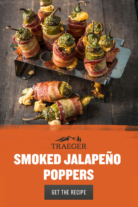 Wood-fired bacon-wrapped jalapeño poppers are seasoned with Pork & Poultry Rub and baked over smoky mesquite for an epic game day appetizer. Traeger Bacon, Smoked Jalapeno Poppers, Smoked Jalapeno, Bacon Wrapped Jalapeno Poppers, Bbq Recipe, Bacon Wrapped Jalapenos, Jalapeño Poppers, Smoked Food, Stuffed Jalapenos With Bacon