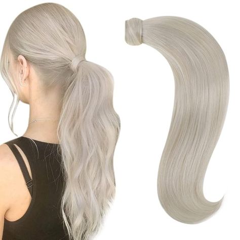 RUNATURE Human Hair Ponytail White Blonde Ponytail Hair Extensions Clip in Human Hair 20 Inch Long Ponytail Extension Silky Straight Wrap Around Hair Extension Pony Tail 100g Clip On Ponytail, Long Ponytail, Blonde Ponytail, Extensions Clip In, Straight Ponytail, Hair White, Clip In Ponytail, Ponytail Hair Extensions, Hair Ponytail