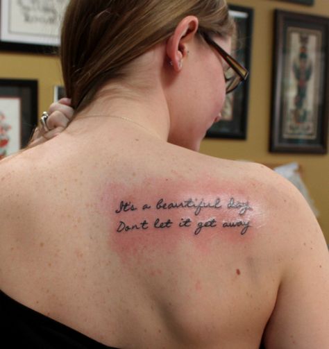 we call this song our beach song- Beautiful day by U2 Lyric Tattoos Placement, U2 Tattoo, U2 Lyrics, Tattoos Placement, Song Lyric Tattoos, Beach Songs, U2 Songs, Song Tattoos, Small Tattoo Placement