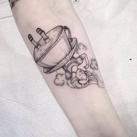 Cup Tattoo, Flying Tattoo, Surreal Tattoo, Wonderland Tattoo, Time Tattoos, Disney Tattoos, Tattoo Sleeve Designs, Skin Art, Piercing Tattoo