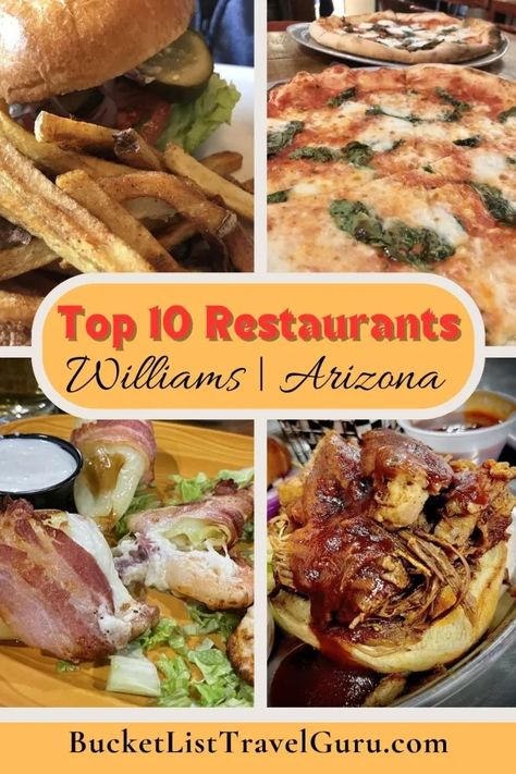 10 Best Restaurants in Williams, AZ | Arizona Trip Guide | Bucket List Travel Guru Trip To Arizona, Williams Az, Williams Arizona, Arizona Restaurants, Arizona Trip, Drink Bucket, Bucket List Travel, Youtube Promotion, Arizona Vacation