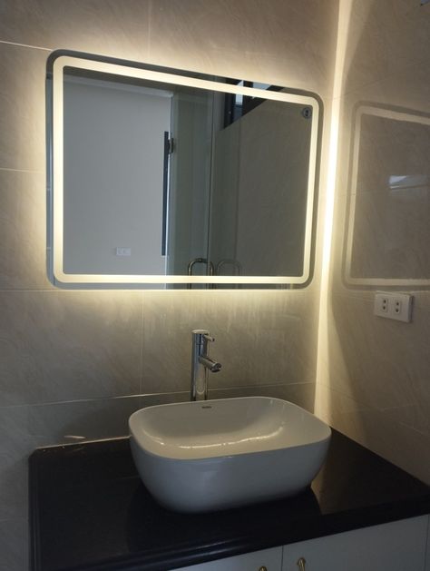 Aesthetic Bathroom Sink, Light Mirror Vanity, Bathroom Mirrors And Lights, Washbasin Mirror Design In Hall, Very Small Bathroom Design, Led Looking Mirror Design, Vanity Bathroom Mirror, Mirrors And Lights, Square Aesthetic