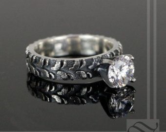 Ladies Narrow Tire Tread Ring with CZ - Sterling Silver Tire Tread Ring, Tire Rings, Silver Solitaire Engagement Ring, Sapphire Diamond Engagement, Tire Tread, Cool Wedding Rings, Ring Toss, Wedding Rings Solitaire, Three Stone Engagement