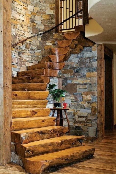 We Do Love Rustic Luxury Homes (27 Photos) - woods rustic outdoors nature mountain log cabin house home cabin Cottage Stairs, درج السلم, Stair Case, Log Cabin Homes, House Goals, Staircase Design, Cabin Homes, Cabins In The Woods, Barn House