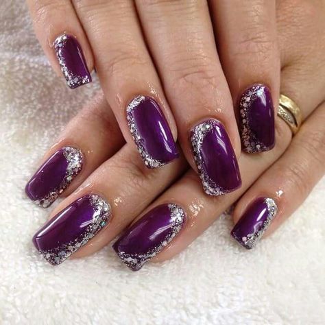 Nice design Purple Nail Art Designs, Breathable Nail Polish, Purple Glitter Nails, Silver Nail Art, Beautiful Nail Polish, Purple Nail Art, Art Hacks, Purple Acrylic Nails, Art Deco Nails