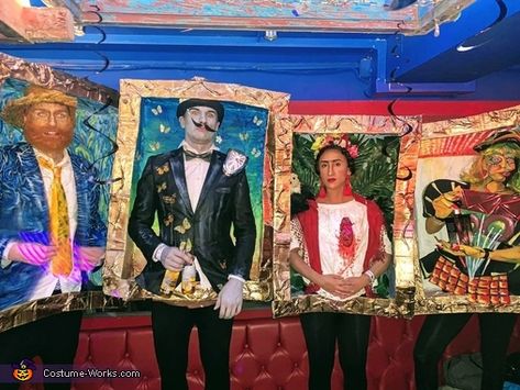 Kahlo, Dali, Picasso and Van Gogh Paintings - 2020 Halloween Costume Contest Famous Dead People Costumes, Famous Art Costume, Famous Painting Costume, Frida Kahlo Costume Ideas, Artwork Costume, Painting Costume, Gogh Paintings, Cardboard Costume, Scary Halloween Decorations Diy