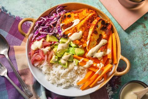 Homemade Garlic Hummus, Hummus Dressing, Garlic Hummus, Harissa Paste, Weeknight Recipes, Simple Summer, Pickled Onions, Hello Fresh, Healthy Dinners