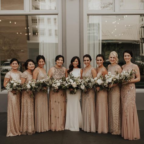 Champagne Gold Bridesmaid Dresses, Kelsey Rose, Neutral Bridesmaid Dresses, Champagne Bridesmaid Dresses, Champagne Bridesmaid, Gold Bridesmaid Dresses, Gold Bridesmaids, Mismatched Bridesmaid Dresses, Wedding Dress Pictures