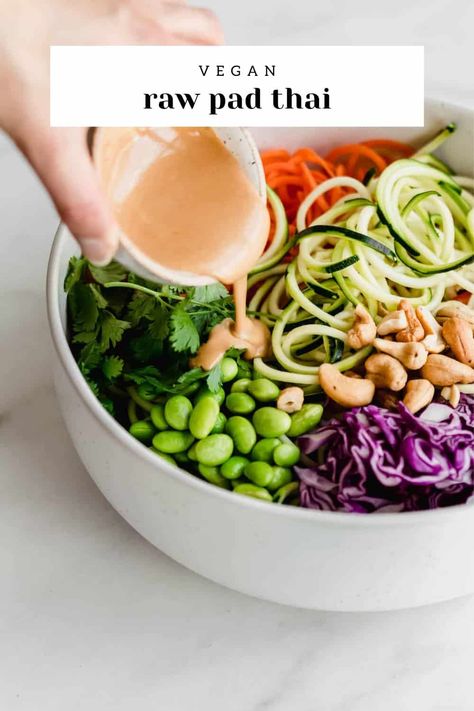 Peanut Butter Dressing, Raw Pad Thai, Spicy Peanut Butter, Raw Vegan Dinners, Butter Dressing, Living Foods, Chia Recipes, Vegan Pad Thai, Vegan Asian Recipes