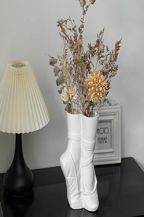 Ballet Shoe Ceramic Vase for Modern Modern White Home, Pampas Grass Centerpiece, Decor For Coffee Table, Ballet Room Decor, Botanical Arrangements, Ballet Room, Grass Centerpiece, Living Room Office Desk, Coffee Table Living Room