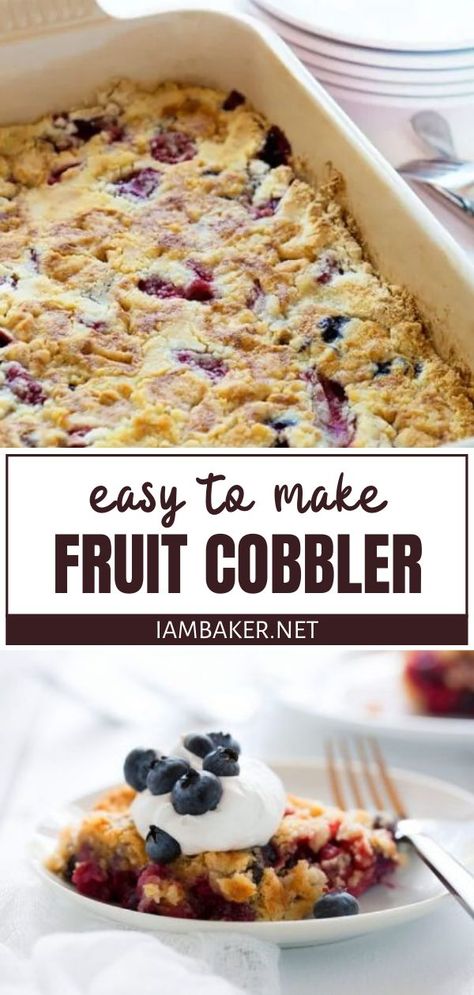 Easy Fruit Cobbler, Fruit Cobbler Recipe, Baking Mix Recipes, Cobbler Recipes Easy, Desserts With Few Ingredients, Dump Cake Recipe, Cake Mix Desserts, Fruit Crumble, Fruit Dessert Recipes