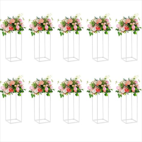 NUPTIO White Wedding Table Centrepieces: 10 Pcs 23.6in Tall Metal Flower Vase Column Rectangular Flowers Stand for Party Tables Decorations - Weddings Geometric Centerpiece Stands White Wedding Table Centerpieces, Flower Stand For Wedding, Geometric Centerpiece, Tall Floor Vases, Acrylic Vase, Tall Flowers, Wedding Vases, Flower Stand, Wedding Flower Decorations