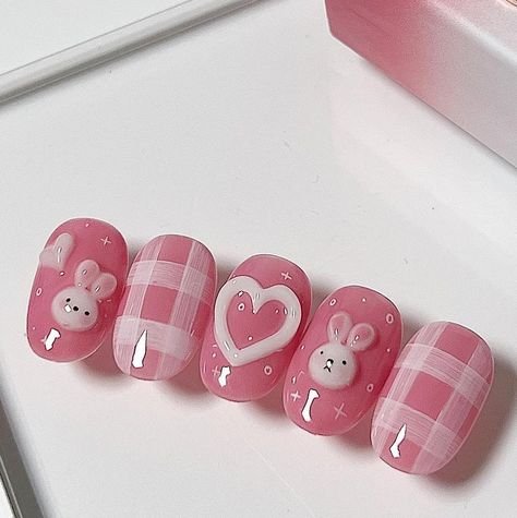 Aesthetic Pink Nails, Kutek Disney, Fake Nails Designs, Bunny Nails, Art Deco Nails, Hello Nails, Cute Simple Nails, Girly Acrylic Nails, Cute Acrylic Nail Designs